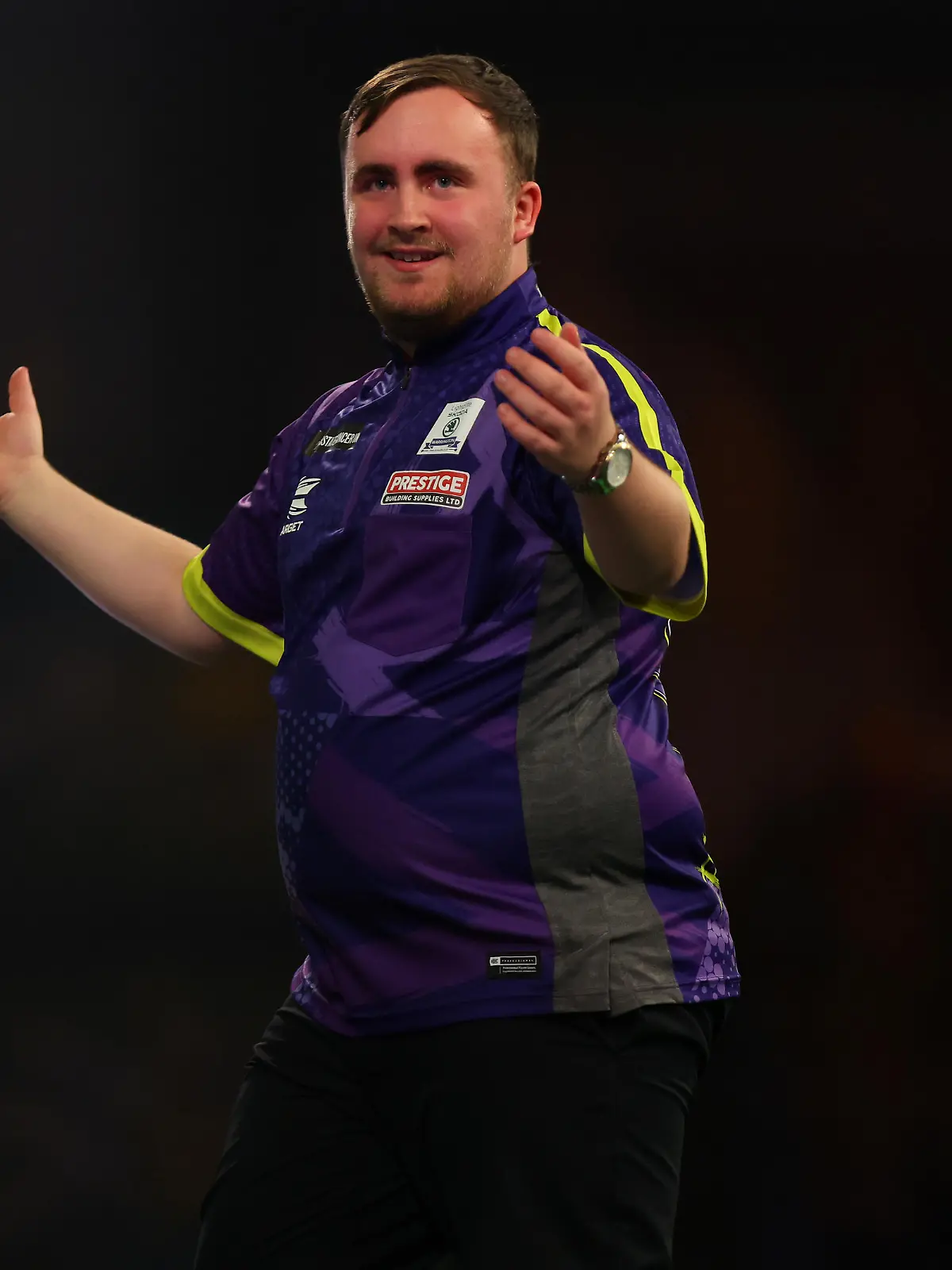 2nd January 2024, Alexandra Palace, London, England; 2023/24 PDC Paddy Power World Darts Championships Day 15, Semi Finals; Luke Littler reacts as he throws a 180 during his match against Rob Cross / action press