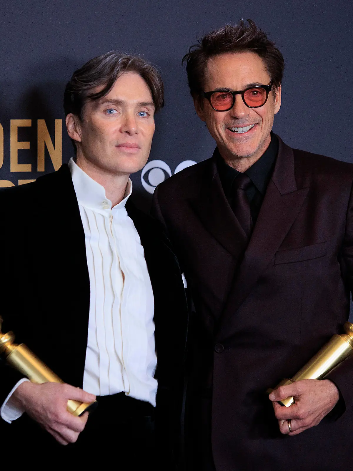 January 7, 2024, Beverly Hills, California, USA: Cillian Murphy and Robert Downey Jr. (L-R) in the press room of the 81st Annual Golden Globe Awards on Sunday January 7, 2024 at The Beverly Hilton Hotel in Beverly Hills, California. ARIANA RUIZ/PI (Credit Image: © PI via ZUMA Press Wire)