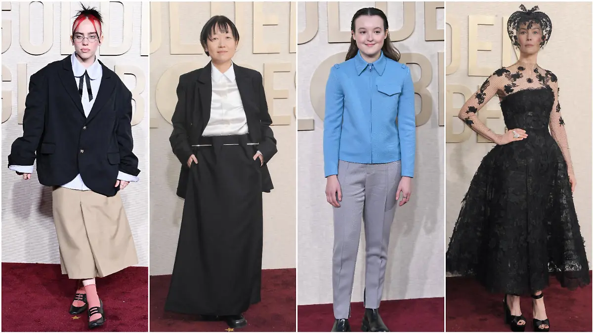 Billie Eilish, Celine Song, Bella Ramsey und Rosamunde Pike (Collage)
