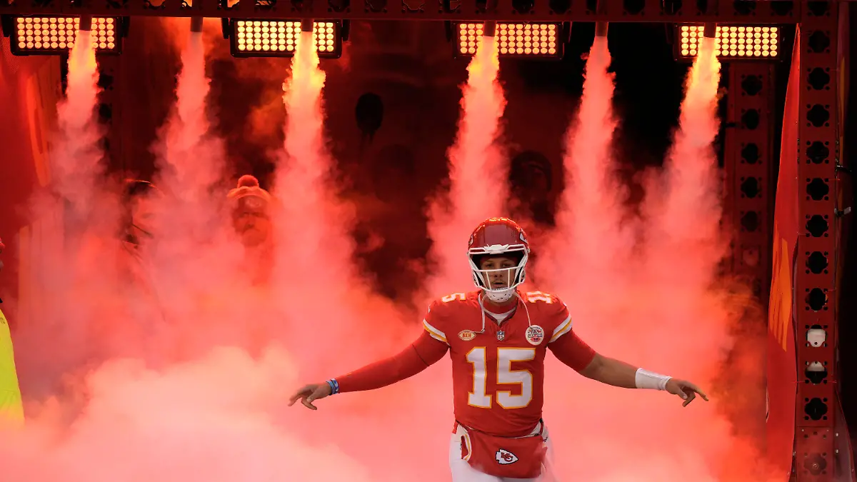 Kansas City Chiefs quarterback Patrick Mahomes is introduced before the start of an NFL football game against the Cincinnati Bengals Sunday, Dec. 31, 2023, in Kansas City, Mo. (AP Photo/Charlie Riedel)