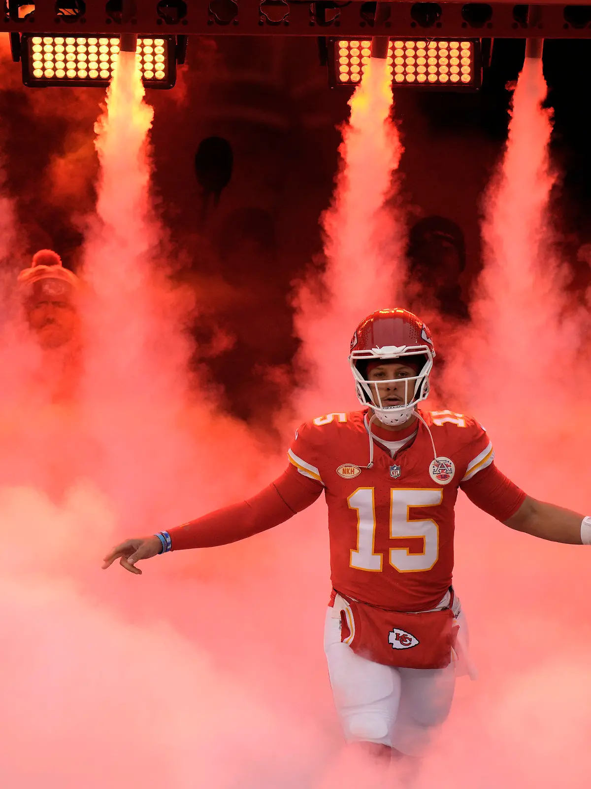 Kansas City Chiefs quarterback Patrick Mahomes is introduced before the start of an NFL football game against the Cincinnati Bengals Sunday, Dec. 31, 2023, in Kansas City, Mo. (AP Photo/Charlie Riedel)