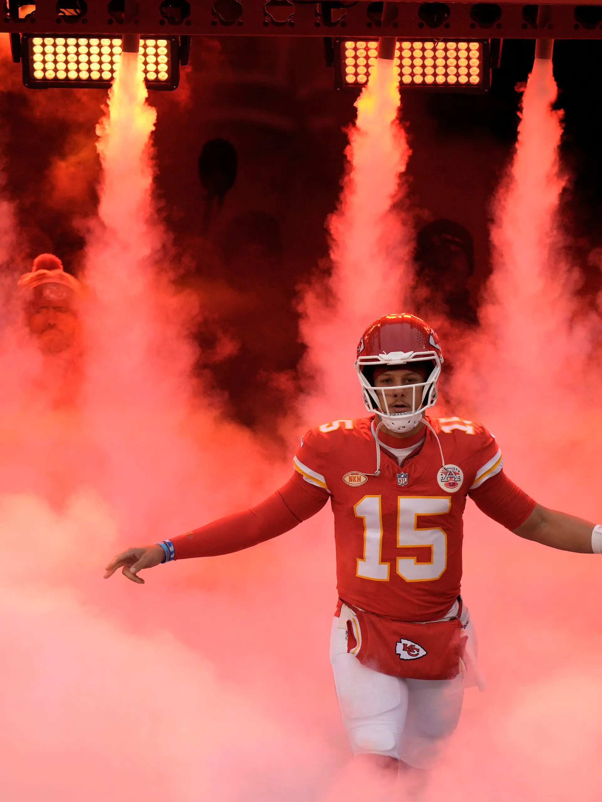 Kansas City Chiefs quarterback Patrick Mahomes is introduced before the start of an NFL football game against the Cincinnati Bengals Sunday, Dec. 31, 2023, in Kansas City, Mo. (AP Photo/Charlie Riedel)