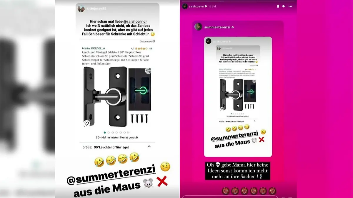 Screenshots aus Sarah Connors Instagram-Story