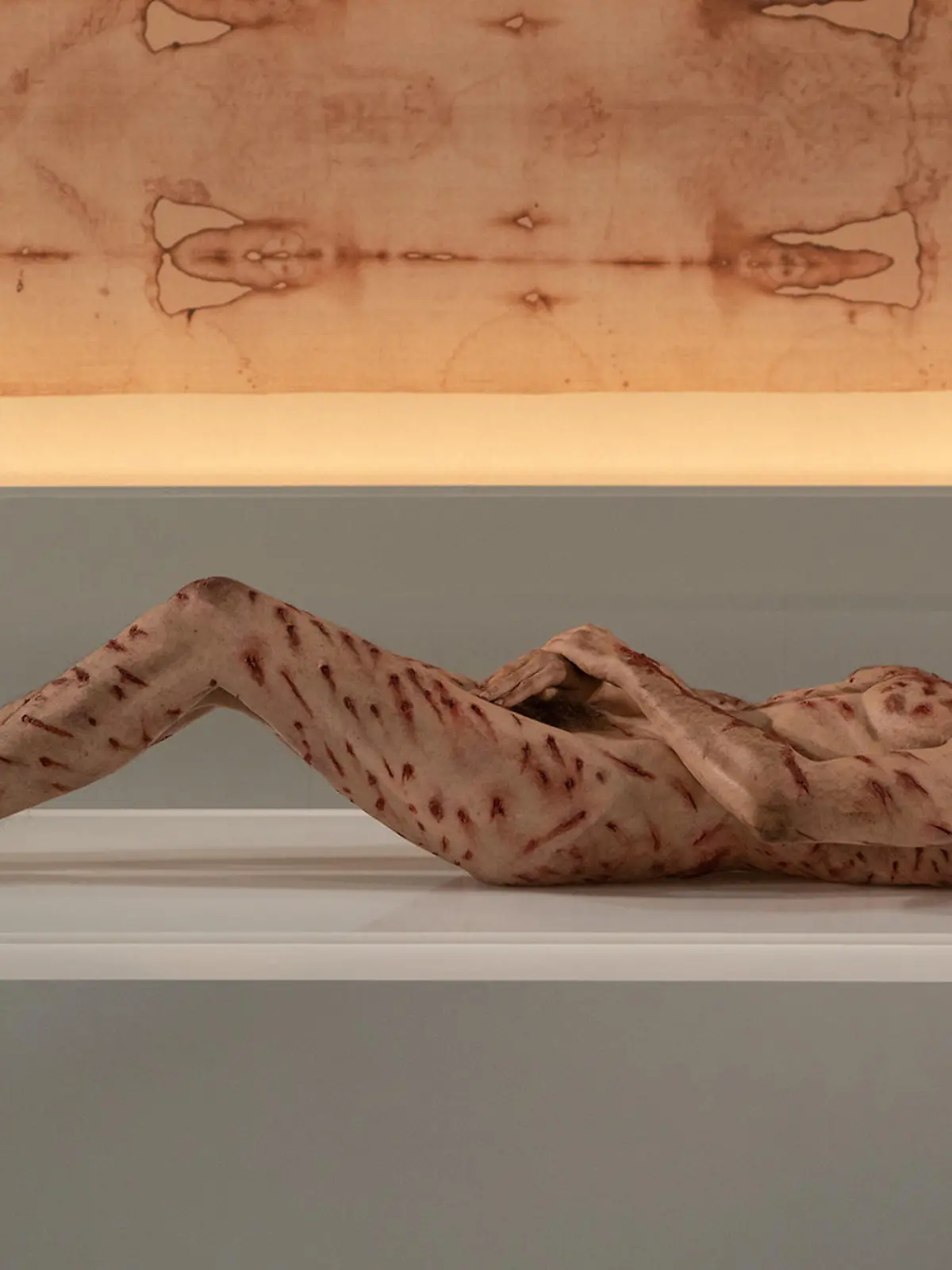 Picture shows the hyper-realistic sculpture of the  man in the Shroud of Turin, undated. It is made of  latex, silicone, and human hair, under forensic criteria and it's exhibited at the Cathedral of Salamanca in  Salamanca, Spain. (The Mystery Man/Newsflash)