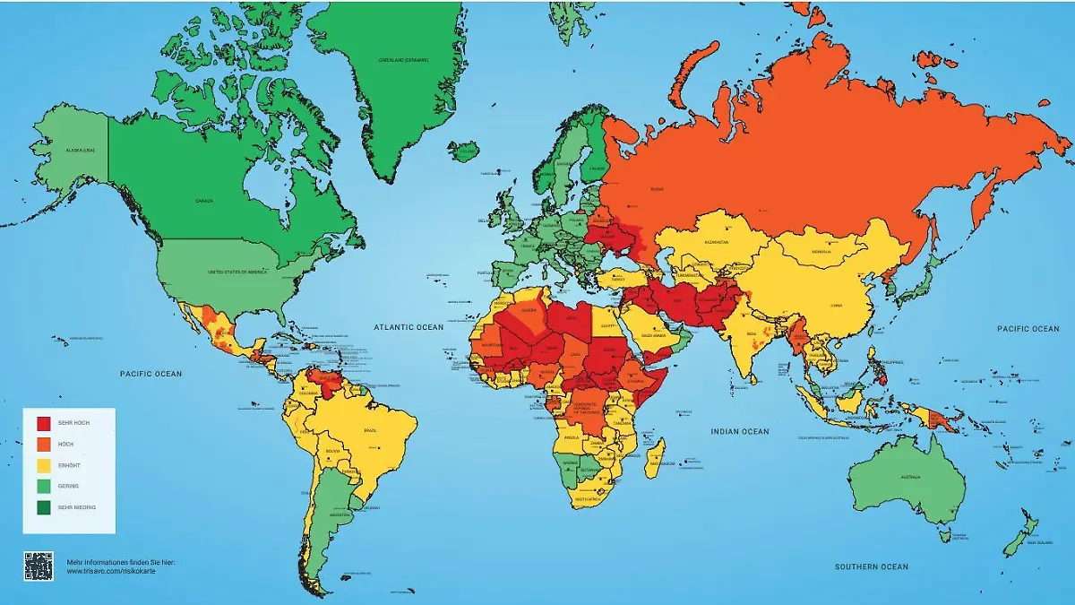 Die Risk Map 2024 zeigt, welche Länder und Regionen weltweit besonders gefährlich sind