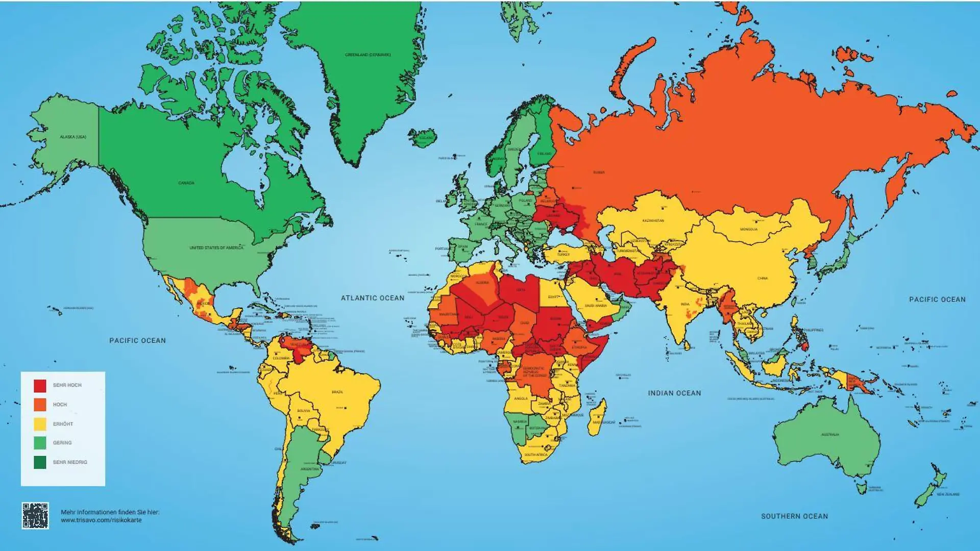 Die Risk Map 2024 zeigt, welche Länder und Regionen weltweit besonders gefährlich sind