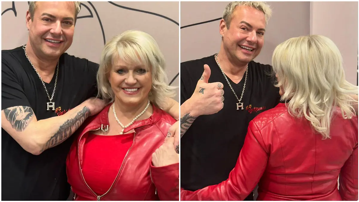 Sabrina Langes Friseur zeigt, wie schön ihre Haare jetzt aussehen.