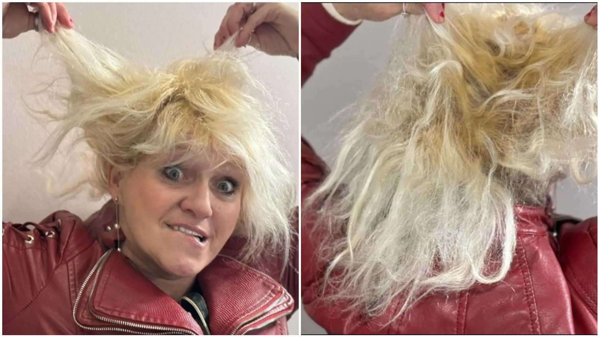 Sabrina Lange zeigt das Ergebnis ihrer DIY-Blondierung.