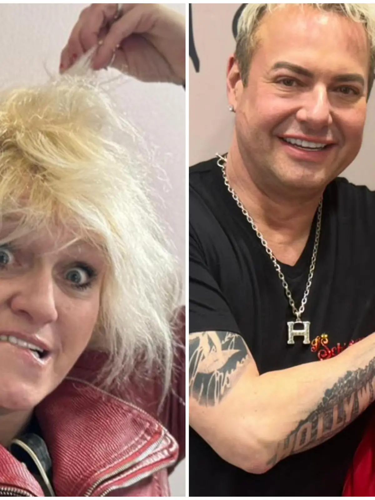 Sabrina Lange und ihr Friseur zeigen, wie schön ihre Haare nach dem Färbeunfall aussehen.