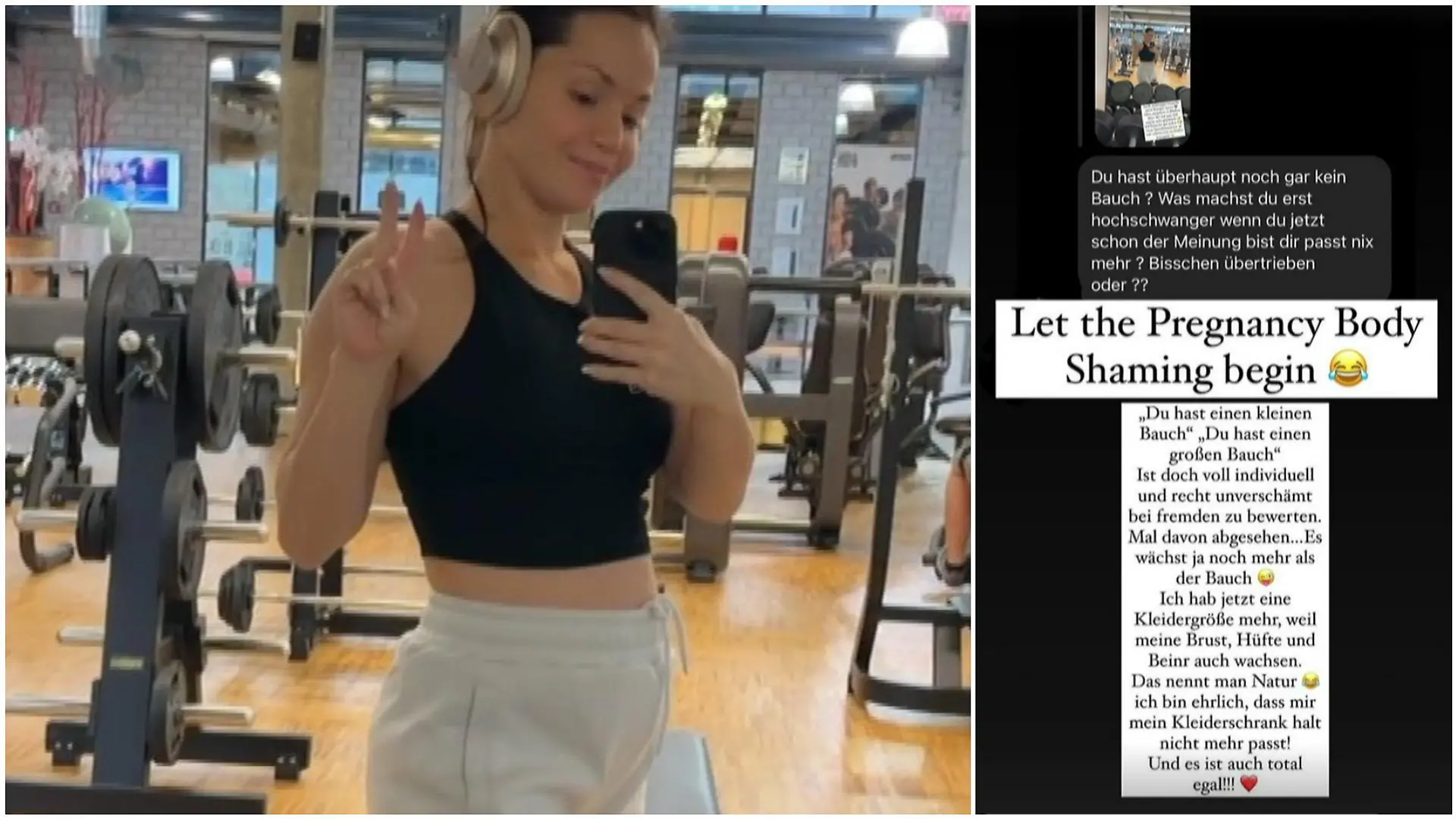Christina im Fitnessstudio: Hier ist schon eine deutliche Rundung zu erkennen.