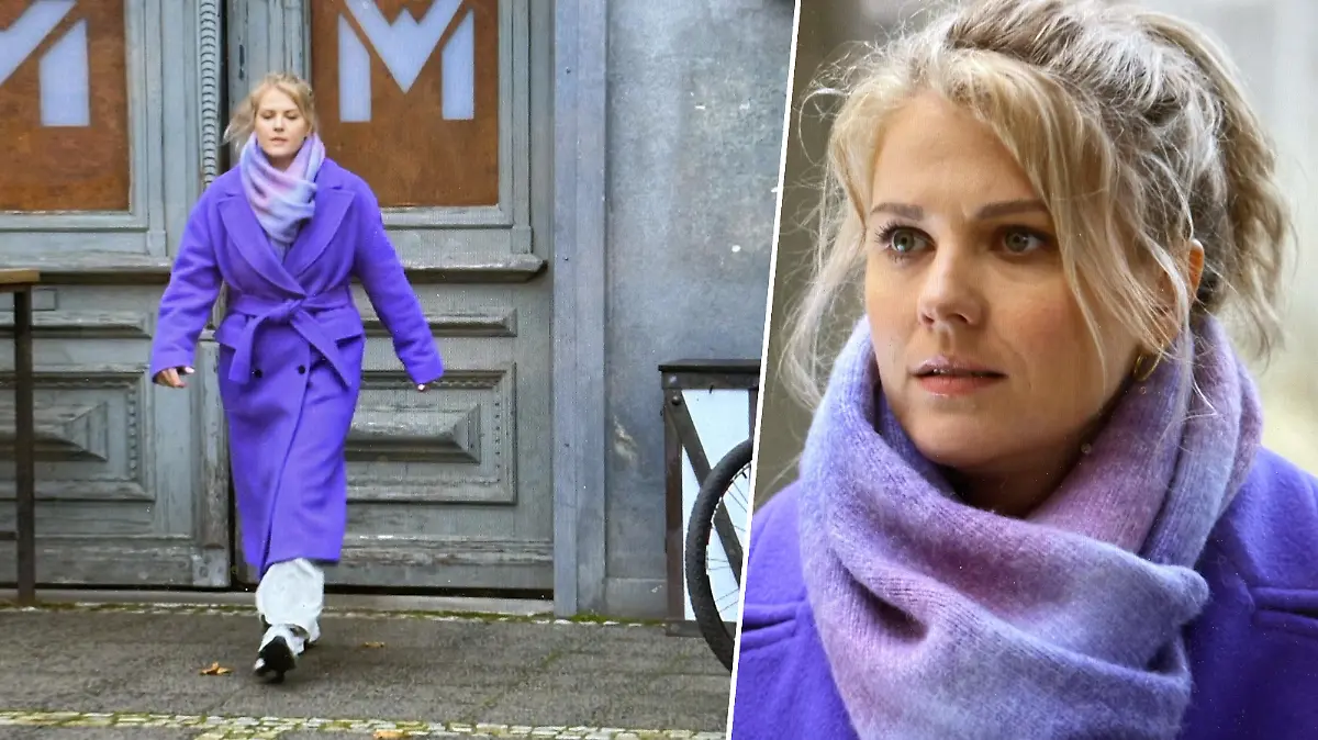 Alicia von GZSZ mit lilafarbenem Mantel.