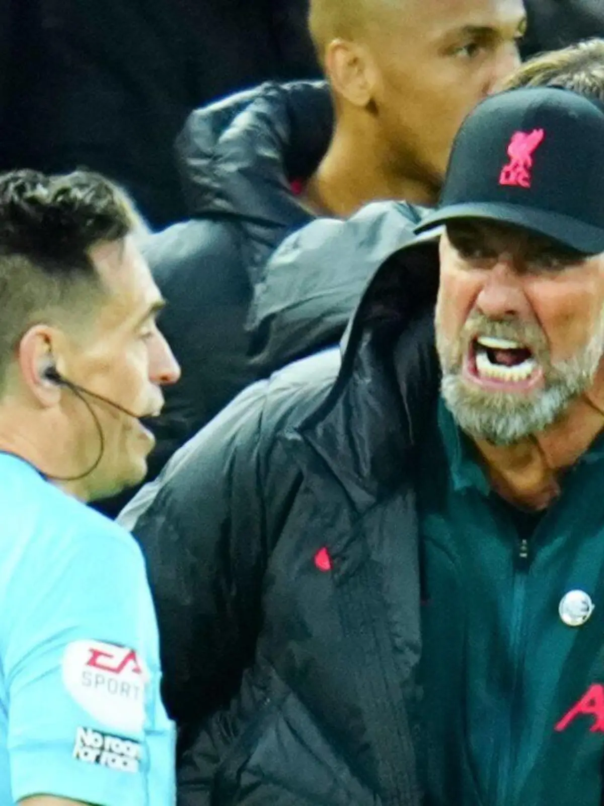 Mandatory Credit: Photo by Javier Garcia/Shutterstock 13464295ba Liverpool Manager Jurgen Klopp reacts towards the assistant referee resulting in a red card Liverpool v Manchester City, Premier League, Football, Anfield, Liverpool, UK - 16 Oct 2022 EDITORIAL USE ONLY No use with unauthorised audio, video, data, fixture lists, club/league logos or live services. Online in-match use limited to 120 images, no video emulation. No use in betting, games or single club/league/player publications. Liverpool v Manchester City, Premier League, Football, Anfield, Liverpool, UK - 16 Oct 2022 EDITORIAL USE ONLY No use with unauthorised audio, video, data, fixture lists, club/league logos or live services. Online in-match use limited to 120 images, no video emulation. No use in betting, games or single club/league/player publications. PUBLICATIONxINxGERxSUIxAUTXHUNxGRExMLTxCYPxROMxBULxUAExKSAxONLY Copyright: xJavierxGarcia/Shutterstockx 13464295ba 