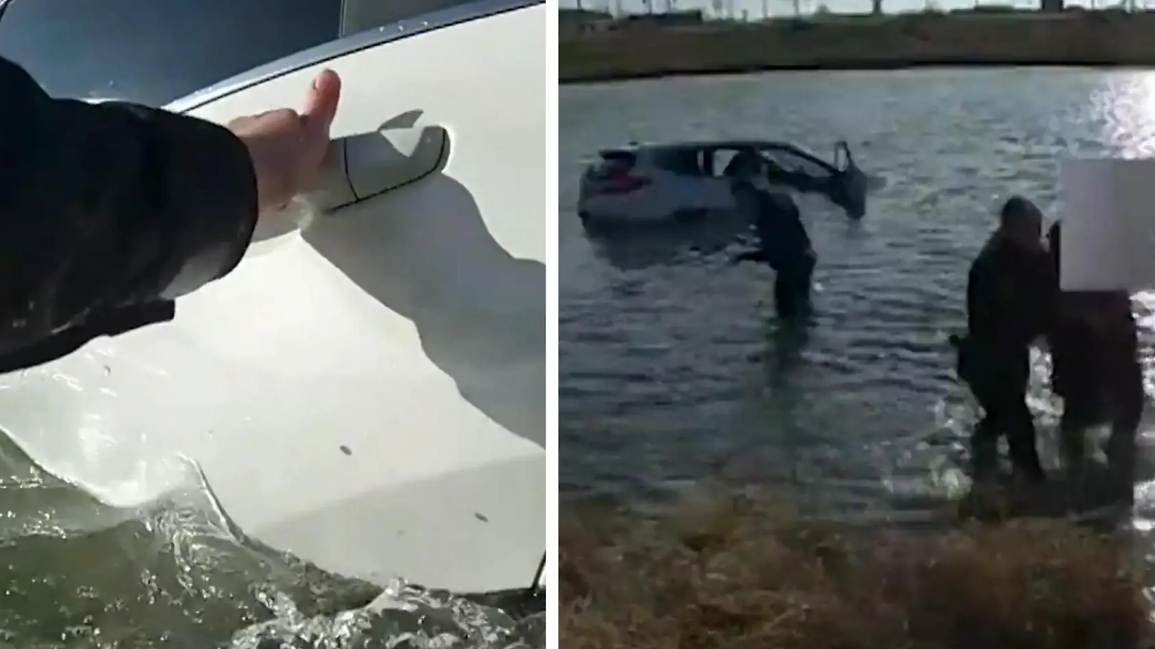 Familie in sinkendem Auto gefangen