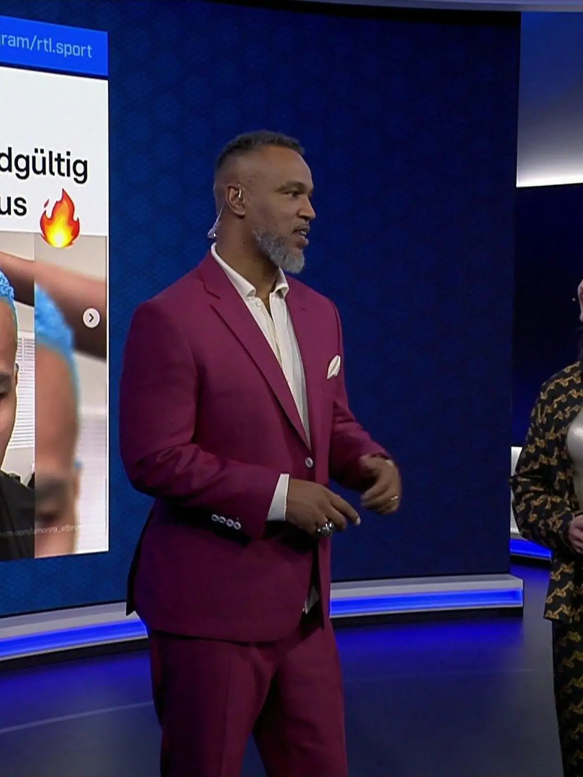 Drei Protagonisten der NFL-Playoffs bei RTL: Patrick Esume, Jana Wosnitza und Amon-Ra St. Brown