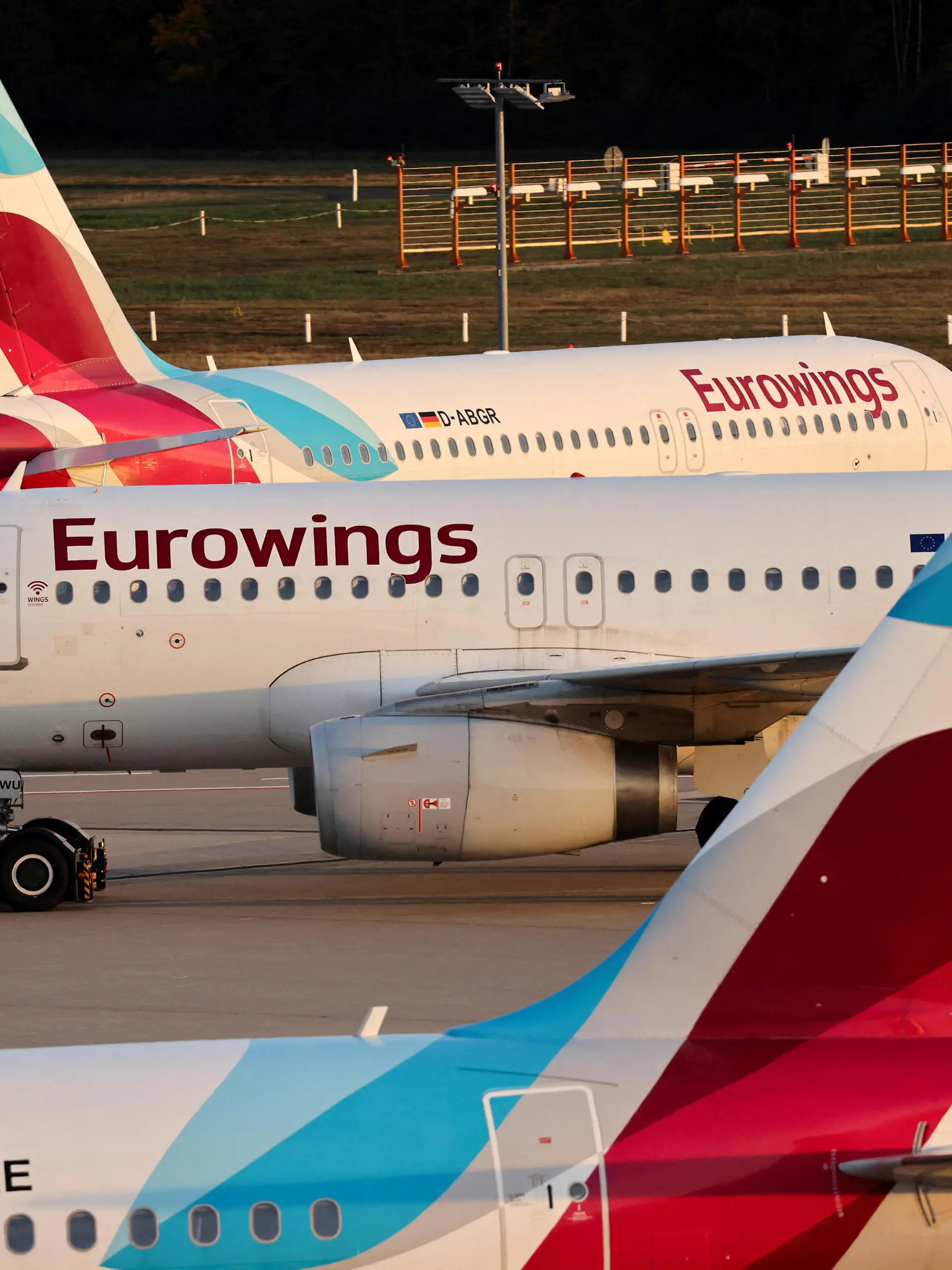 Aircrafts of Lufthansa's budget airline Eurowings stand on the tarmac of the Cologne-Bonn airport as Eurowings pilots go on a three-day strike, in Cologne, Germany, October, 17, 2022. REUTERS/Thilo Schmuelgen