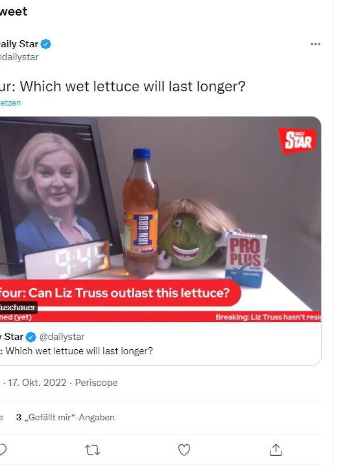 Liz Truss vs. Salat: Wer kann sich länger halten, fragen sich gerade die Briten.