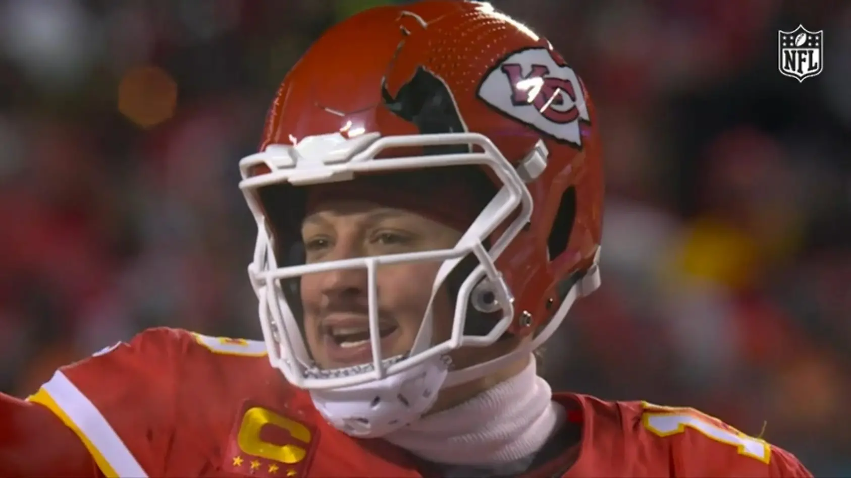 Hier zersplittert Patrick Mahomes Helm