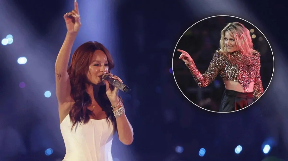 Andrea Berg und Helene Fischer bei "Schlagerchampions 2024 - Das grosse Fest der Besten" im Velodrom in Berlin.
