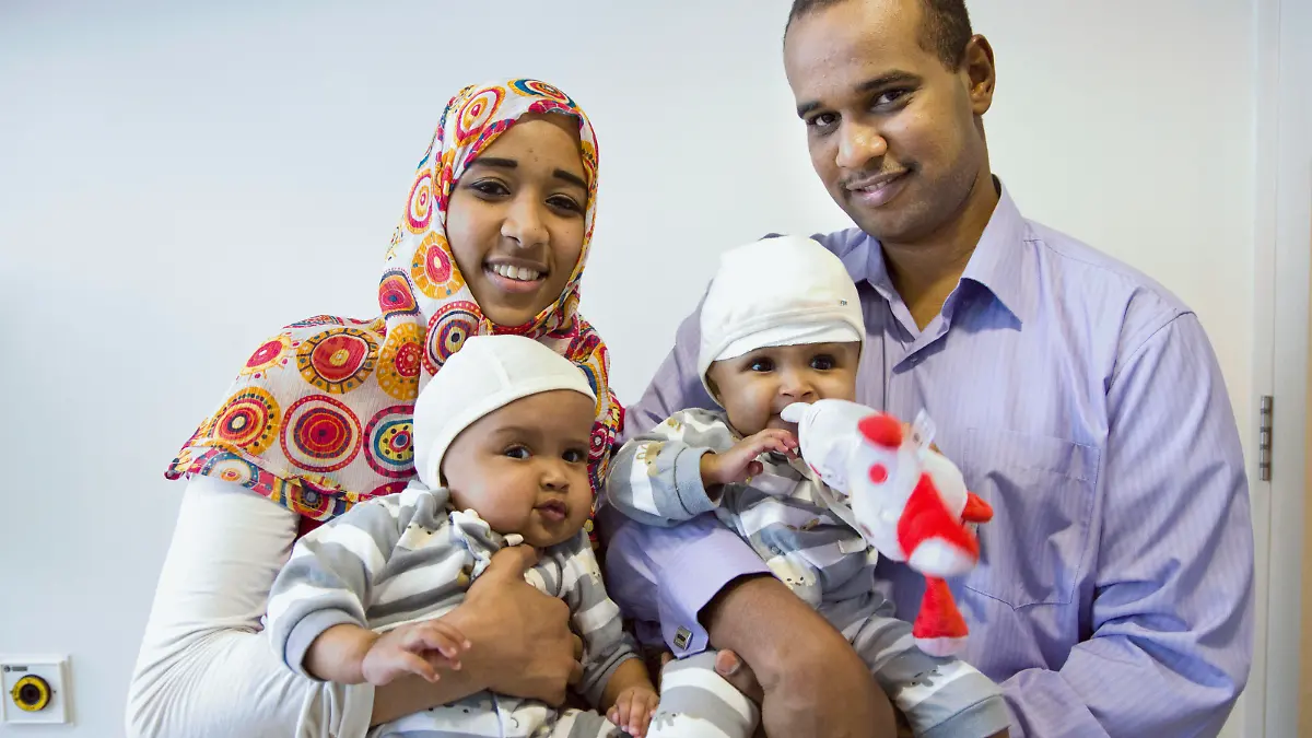 Rital and Ritag Gaboura - Sudanese born conjoined twins who were successfully separated at London's Ormond Street Hospital on 15/08/2011. They are craniopagus twins, meaning they were born joined at the head. The 11-month-old girls were flown to Britain with the help of the Facing the World organisation. The twins' parents, Abdelmajeed and Enas Gaboura, said in a statement: "We are very thankful to be able to look forward to going home with two separate, healthy girls".