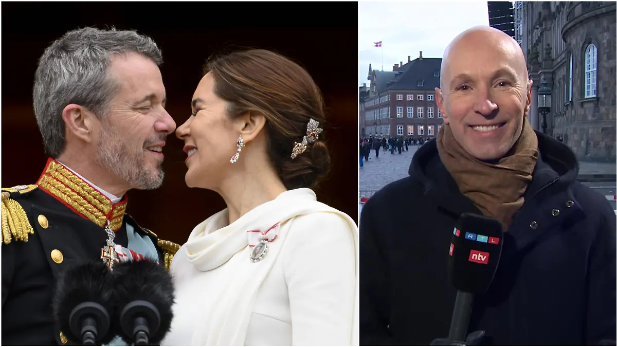 Frederik und Mary von Dänemark geben sich einen Kuss - Michael Begasse verfolgt alles live mit.
