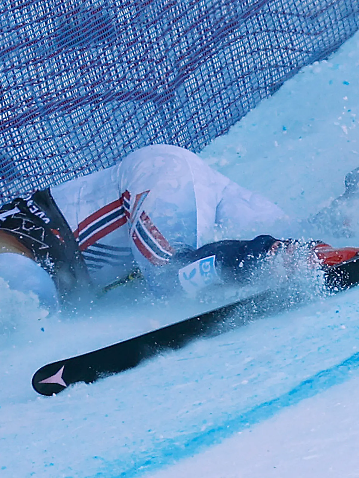 Norway's Aleksander Aamodt Kilde falls during an alpine ski, men's World Cup downhill race, in Wengen, Switzerland, Saturday, Jan. 13, 2024. (AP Photo/Alessandro Trovati)