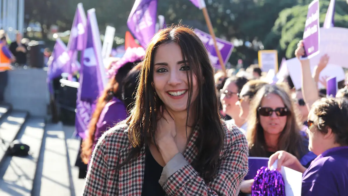 WELLINGTON, NEW ZEALAND - June 9: Green Party MP Golriz Ghahraman after speaking with striking healthcare workers on June 09, 2021 at Parliament in Wellington, New Zealand on June 09, 2021. About 30,000 members of the New Zealand Nurses' Organisations are striking from 11am to 7pm across New Zealand calling for better pay and work conditions. The strike was called the union voted to reject the latest offer from the District Health Boards on Monday amid concerns about pay, conditions, and safe staffing. (Photo by Lynn Grieveson/Getty Images)