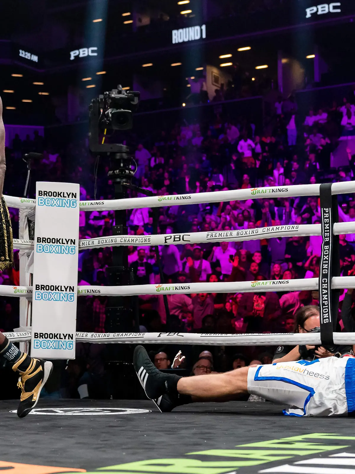  October 16, 2022, Brooklyn, New York, USA: DEONTAY WILDER black and gold trunks walks away after knocking out ROBERT HELENIUS in a WBC World Heavyweight Title Eliminator bout at the Barclays Center in Brooklyn, New York. Brooklyn USA - ZUMAp109 20221016_zaf_p109_001 Copyright: xJoelxPlummerx