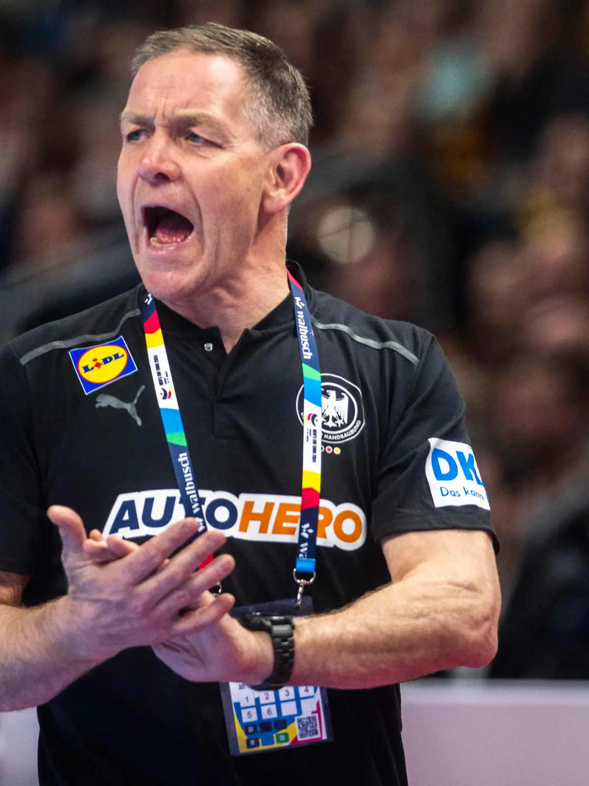 14.01.2024, Handball, Herren, Europameisterschaft, Handball-Europameisterschaft 2024, European Championship, EM, Europameisterschaft Men Final Tournament, EHF, 2. Vorrundenspiel, Gruppe A, Deutschland - Nordmazedonien Trainer Alfred Gislason Deutschland Berlin Mercedes-Benz-Arena Berlin Deutschland *** 14 01 2024, Handball, Men, European Championship, European Handball Championship 2024, European Championship Men Final Tournament, EHF, 2 preliminary round match, Group A, Germany North Macedonia Coach Alfred Gislason Germany Berlin Mercedes Benz Arena Berlin Germany