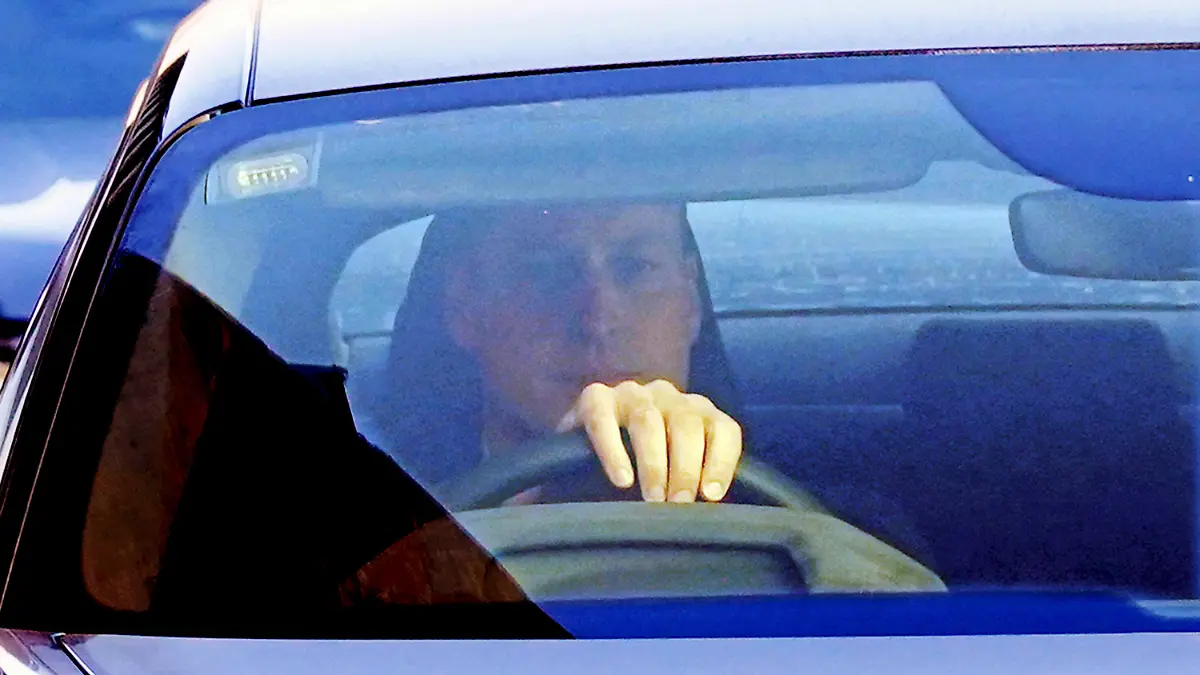 Britain's Prince William drives away from the London Clinic, in central London, where Kate, the Princess of Wales is recovering after undergoing successful abdominal surgery, Thursday Jan. 18, 2024. (Lucy North/PA via AP)