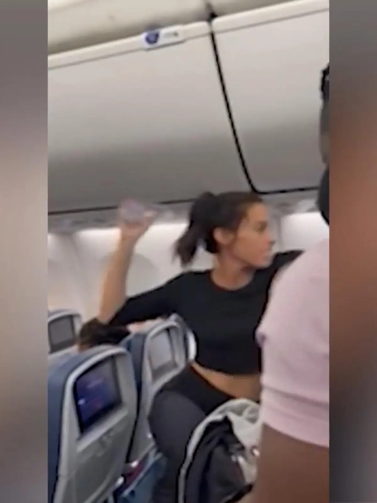 Weil sie darum gebeten wird, den Hund vom Schoß zu nehmen, pöbelt diese Frau rum und schmeißt sogar Gegenstände durch den Flieger. Bis sie aus dem Flugzeug eskortiert wird.
