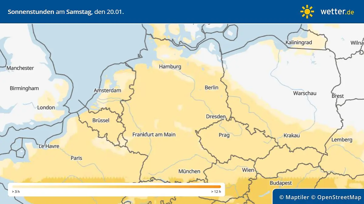 Am Samstag scheint die Sonne überall recht lange.