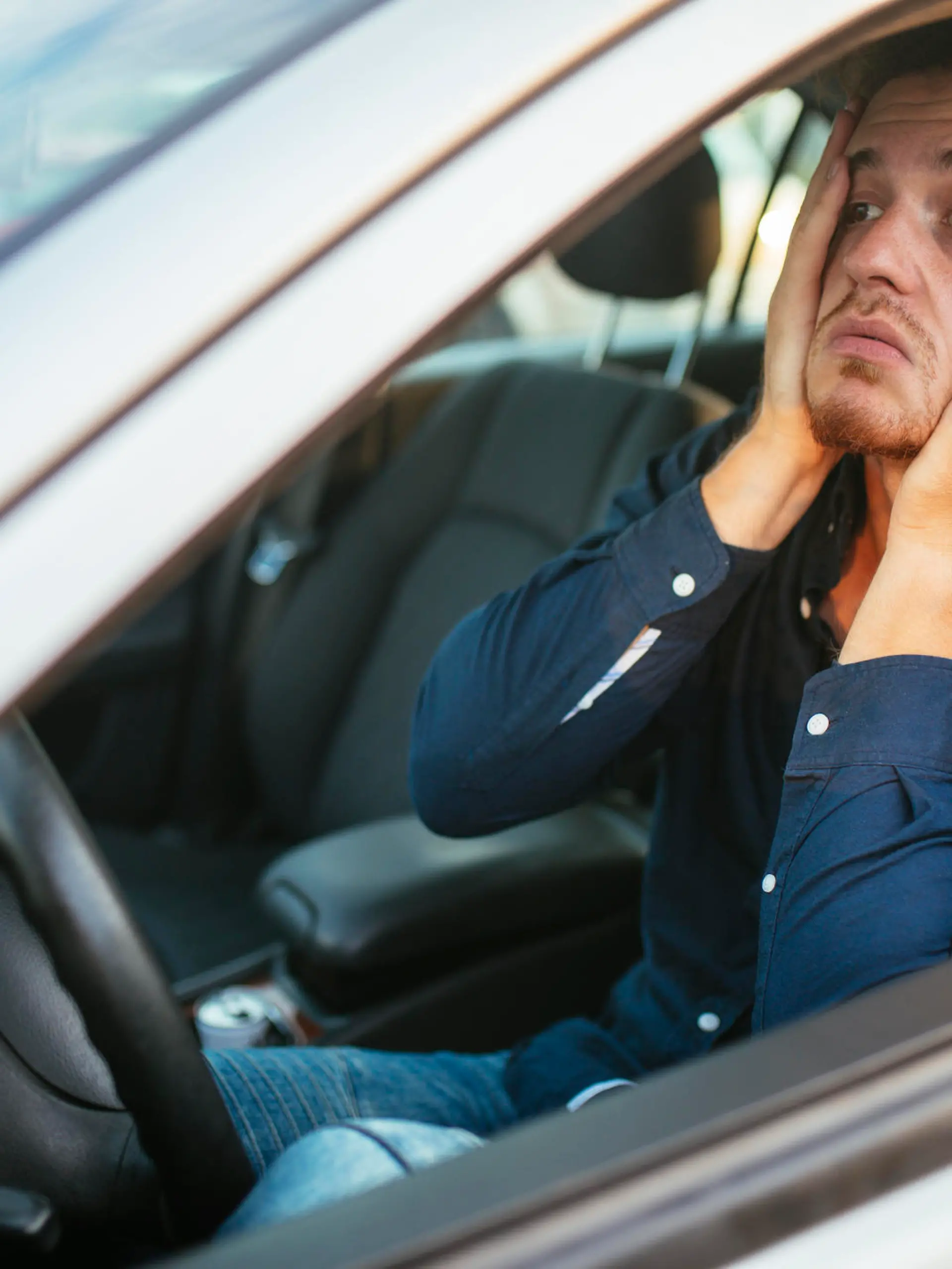Desperate young driver, can't stand the traffic jam
