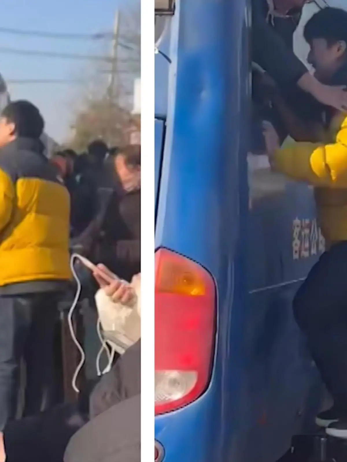 In China ist die Warteschlange am Bus einem Fahrgast viel zu lang. Da sich sein Freund aber schon im Fahrzeug befindet, wählt er einen anderen Weg, um noch einen der begehrten Plätze zu ergattern - im Video.