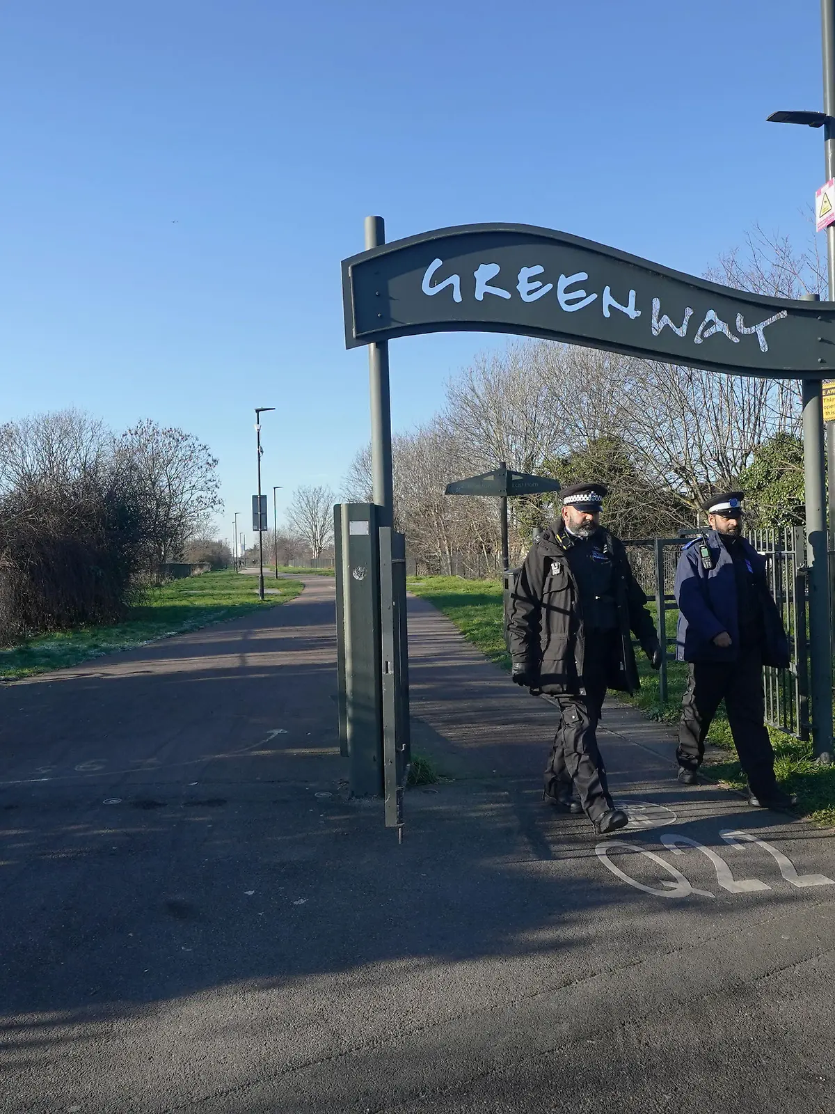 Newborn baby found in east London. Police and Community Support Officers at the junction of the Greenway and High Street South in Newham, east London, where a newborn baby was found in a shopping bag by a dog walker. The girl, who police say is well and not injured, was discovered wrapped in a towel and inside the bag on Thursday evening. Picture date: Friday January 19, 2024. See PA story POLICE Baby. Photo credit should read: Yui Mok/PA Wire URN:75092928