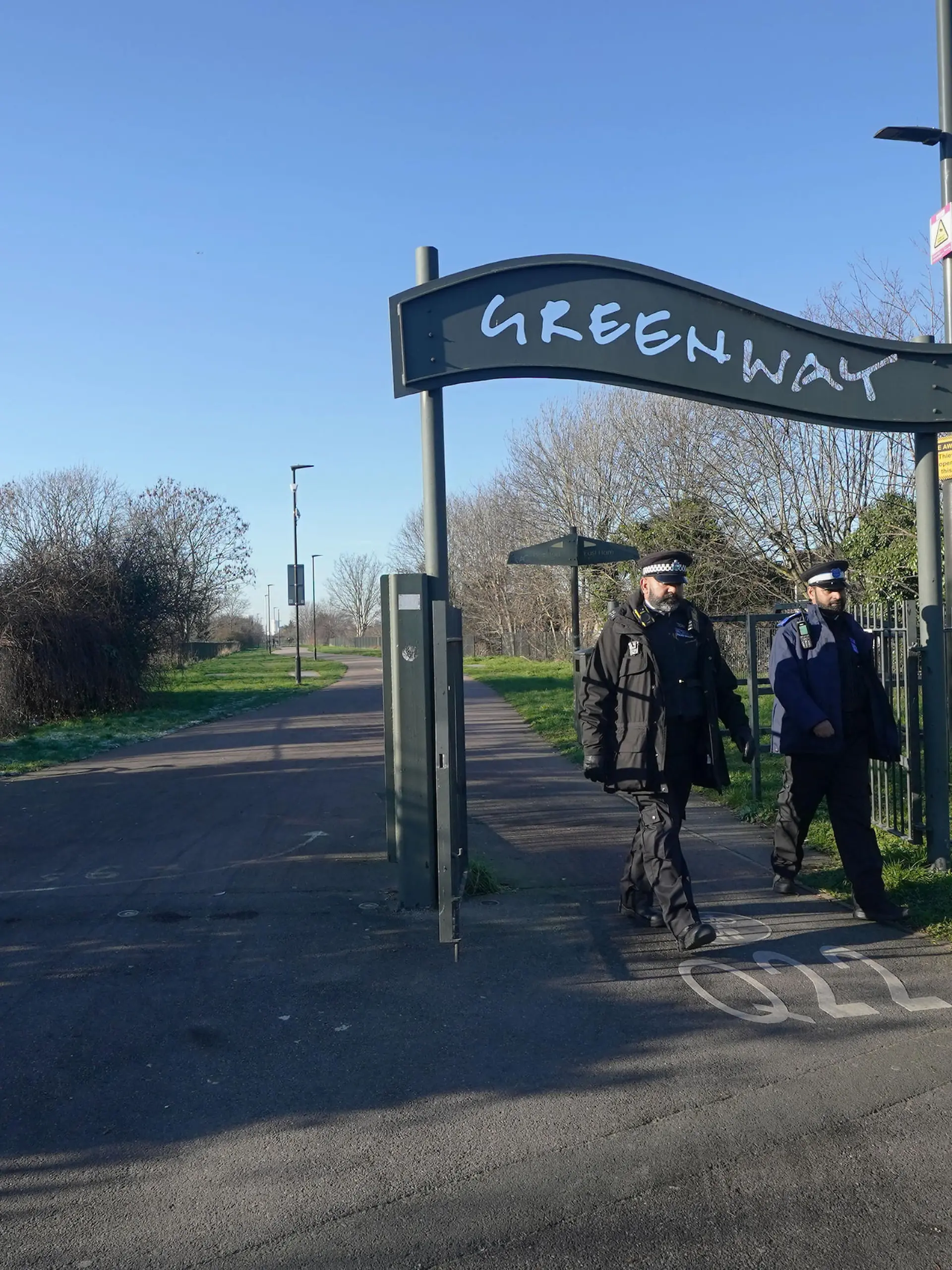 Newborn baby found in east London. Police and Community Support Officers at the junction of the Greenway and High Street South in Newham, east London, where a newborn baby was found in a shopping bag by a dog walker. The girl, who police say is well and not injured, was discovered wrapped in a towel and inside the bag on Thursday evening. Picture date: Friday January 19, 2024. See PA story POLICE Baby. Photo credit should read: Yui Mok/PA Wire URN:75092928