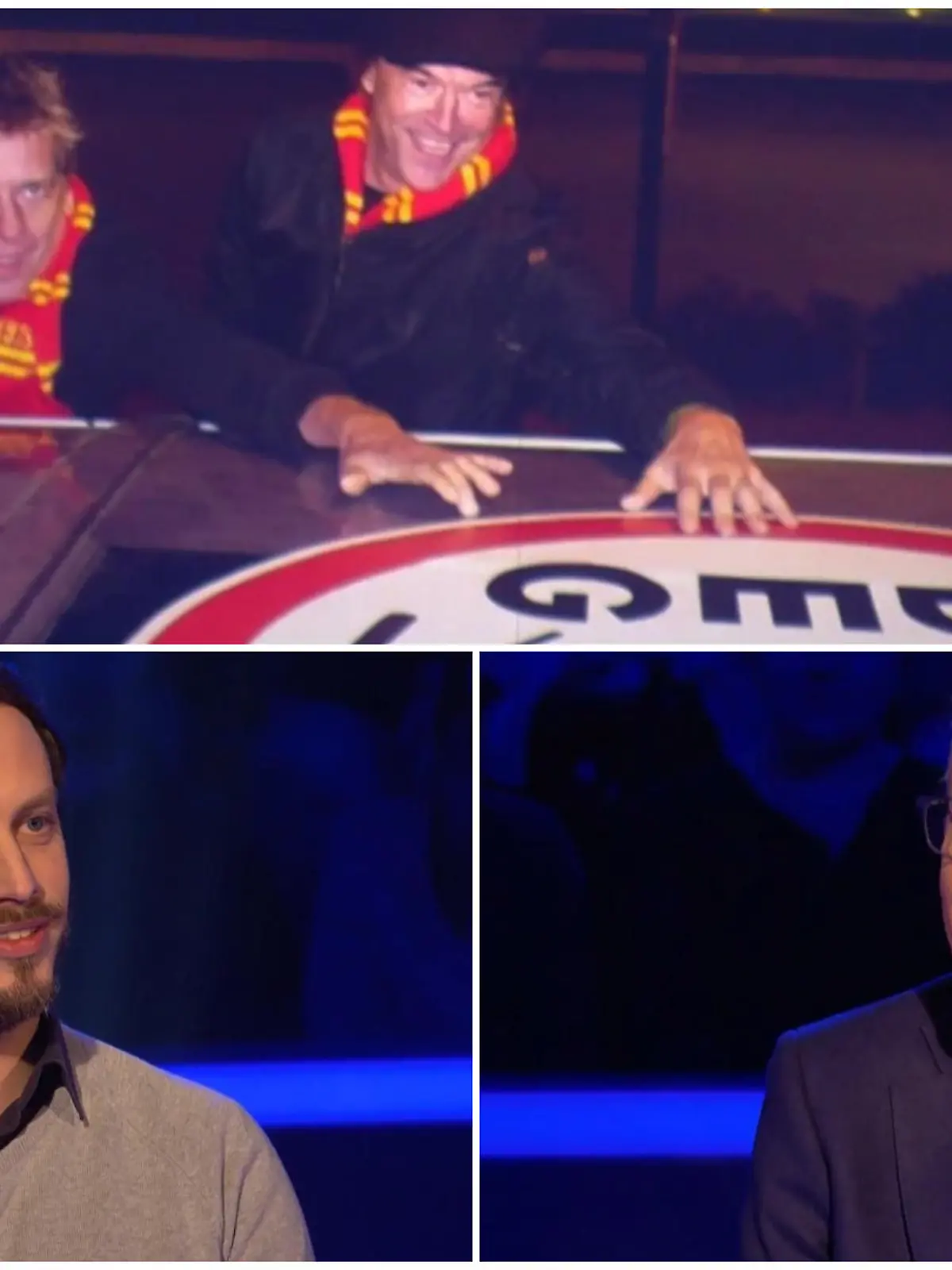„Wer wird Millionär?“-Kandidat Thomas Meinders machte gemeinsame Sache mit Andi und Campino von den „Toten Hosen“ und beklebte den Tourbus der Kölner Haie mit dem DEG-Logo.