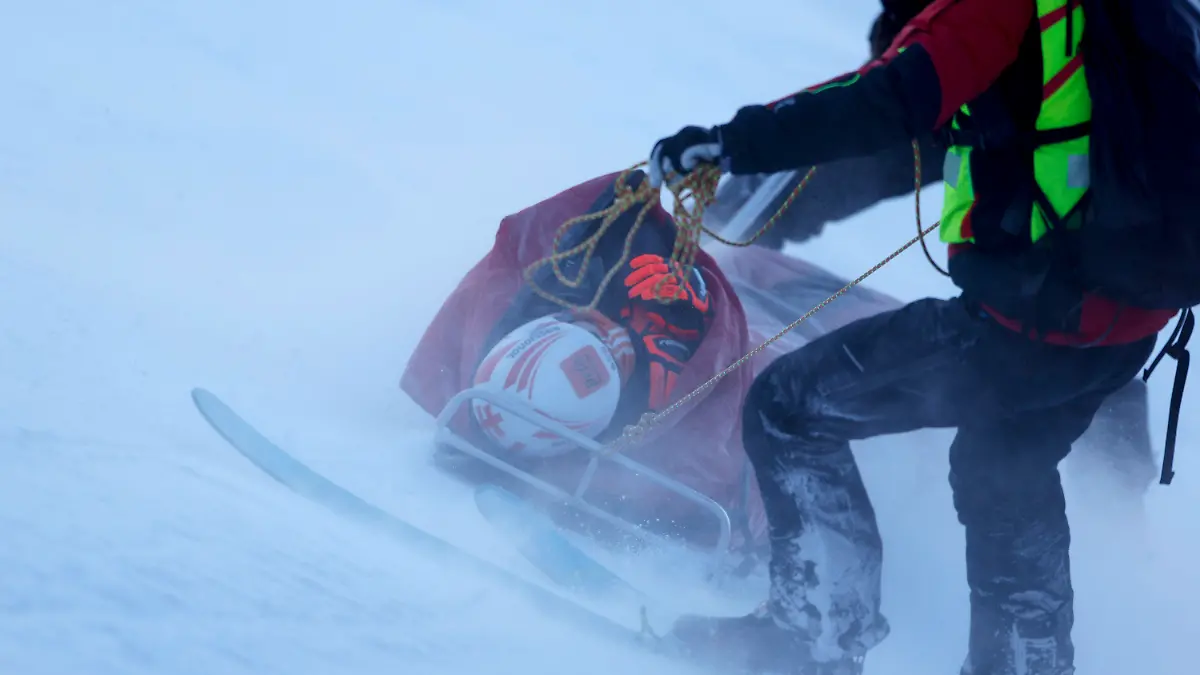 Slovakia's Petra Vlhova is carried down with a toboggan after falling during the first run of an alpine ski, women's World Cup giant slalom race, in Jasna, Slovakia, Saturday, Jan. 20, 2024. (AP Photo/Giovanni Maria Pizzato)