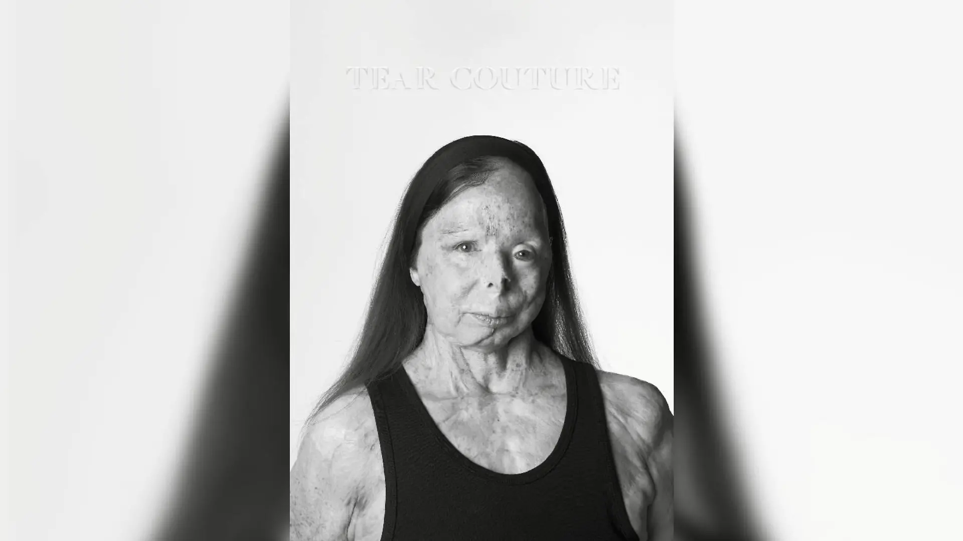 The front cover of the 'Tear Couture' lookbook featuring acid attack survivor and campaigner Patricia Lefranc is displayed, in London