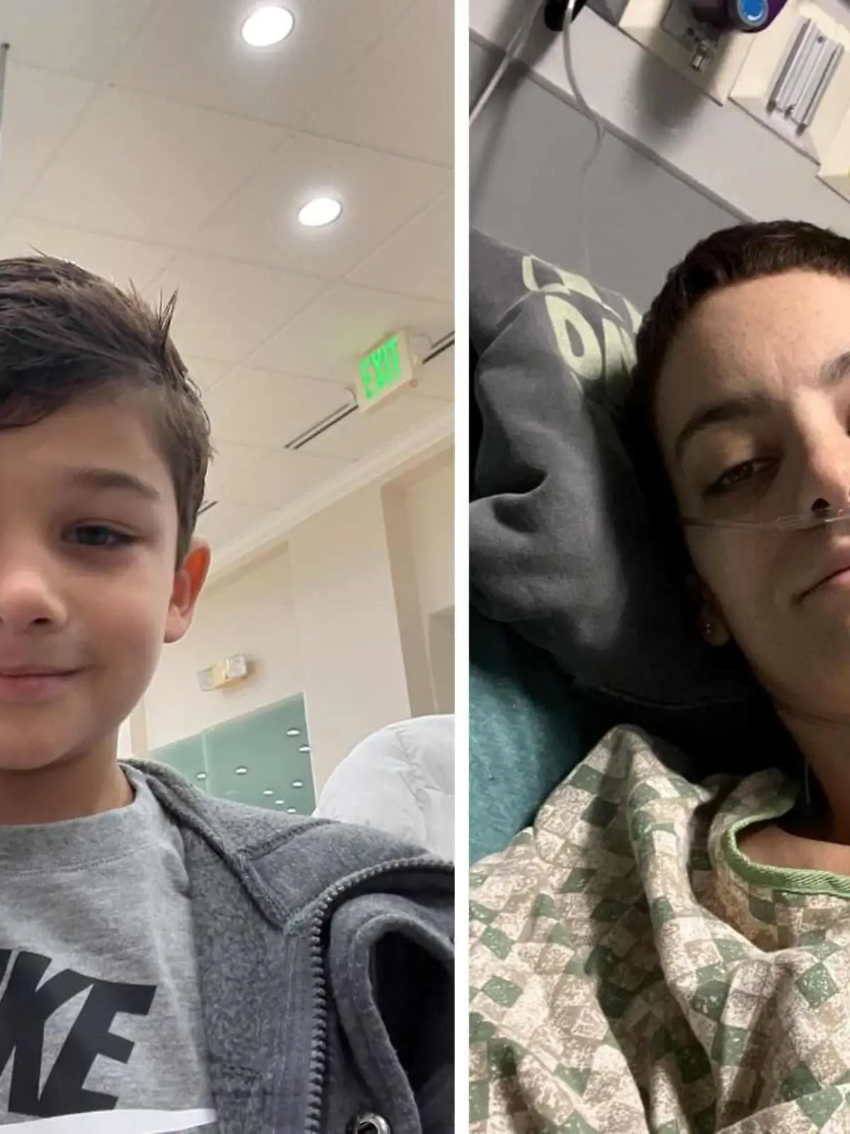 Cat Janice links mit ihrem siebenjährigen Sohn auf Instagram, rechts im Krankenhaus - mittlerweile ist sie wieder Zuhause, wird nur noch palliativ behandelt.
