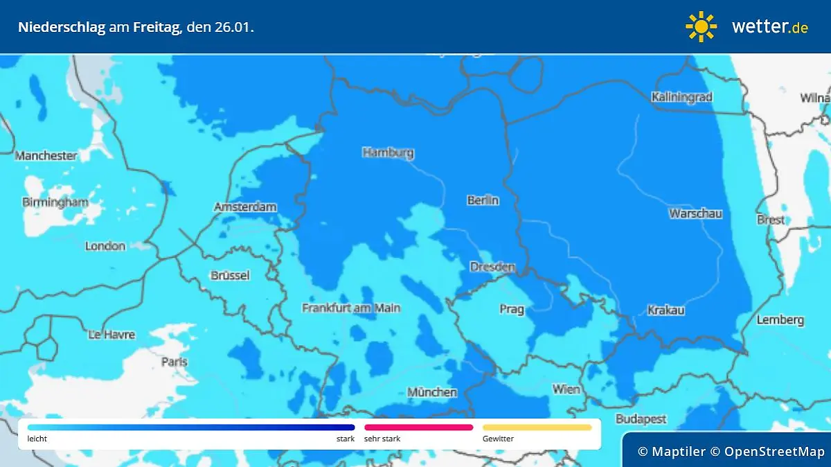 Niederschlag am Freitag, 26. Januar, in Deutschland