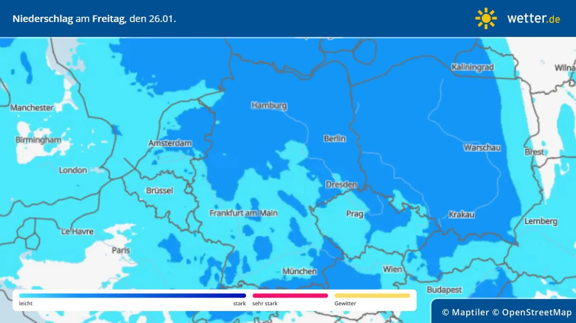 Niederschlag am Freitag, 26. Januar, in Deutschland