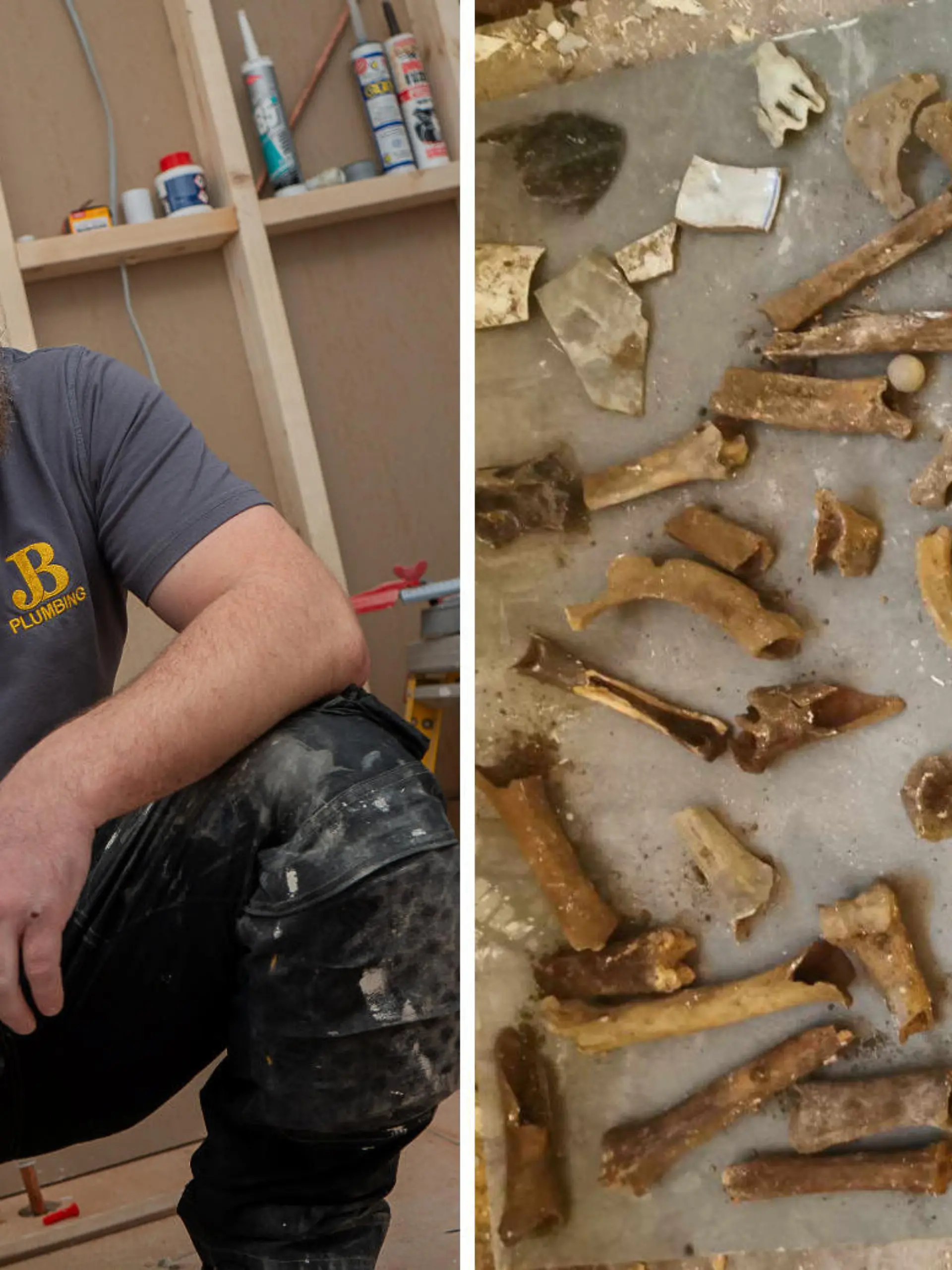 Ein Klempner aus England will nur seine Arbeit machen, als er plötzlich unter einem Badezimmerboden 20 Knochen findet. Jonathan Betts ist geschockt von seinem Gruselfund und postet ihn auf TikTok. Seine Aufnahmen werden über eine Million mal angeschaut. Doch zu wem gehören die Knochen, etwa einem Menschen? Im Video gibts die Auflösung!