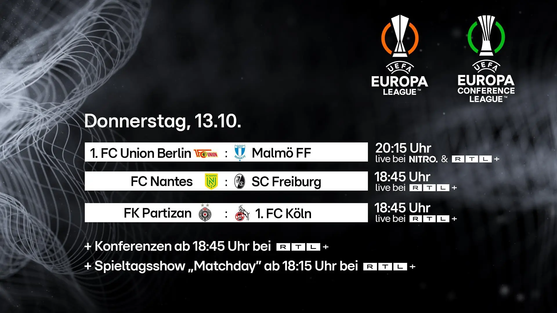 Der Europapokalabend bei RTL+ und NITRO.