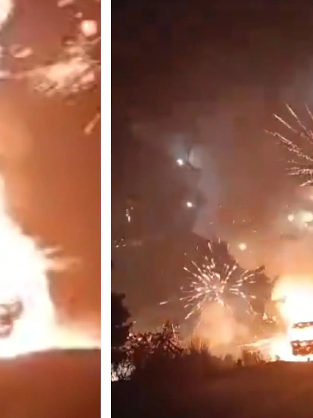 Nachdem ein mit Feuerwerkskörpern beladener Lastwagen in Indien in Flammen aufgeht, sorgt seine Fracht für eine spektakuläre Lichtershow am Nachthimmel. Die sensationelle Show à la Silvester seht ihr im Video.