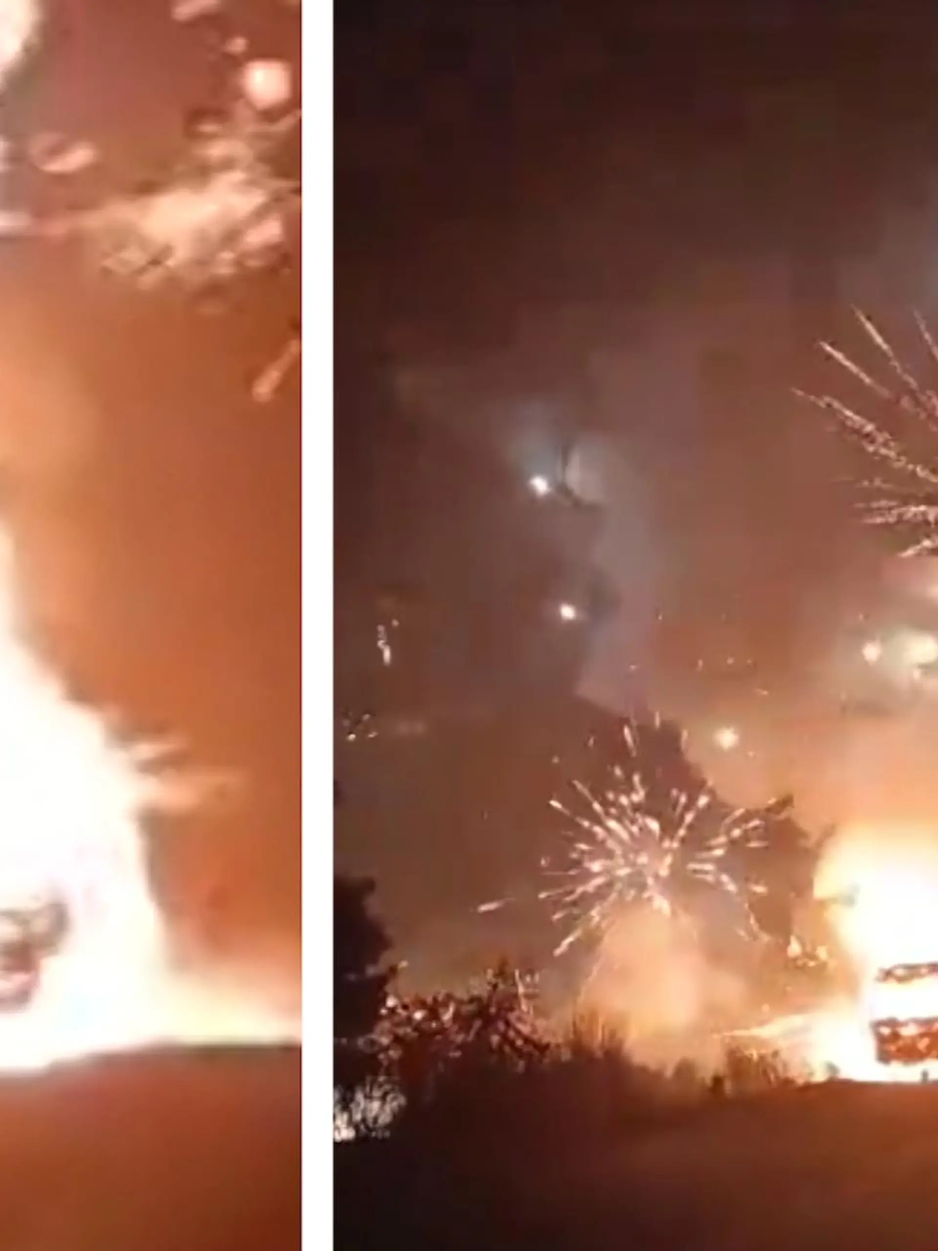 Nachdem ein mit Feuerwerkskörpern beladener Lastwagen in Indien in Flammen aufgeht, sorgt seine Fracht für eine spektakuläre Lichtershow am Nachthimmel. Die sensationelle Show à la Silvester seht ihr im Video.