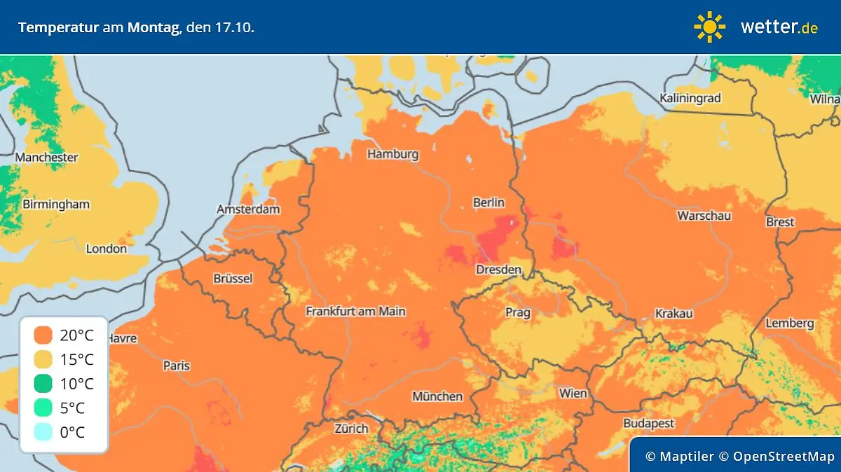 Die Grafik zeigt die Höchstwerte am Montag, 17.10.2022