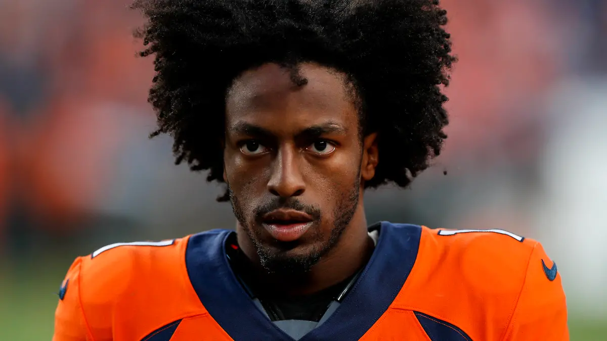DENVER, CO - OCTOBER 06: Denver Broncos wide receiver KJ Hamler 1 looks on during an NFL, American Football Herren, USA game between the Indianapolis Colts and the Denver Broncos at Empower Field at Mile High on October 06, 2022 in Denver, Colorado. Photo by Brandon Sloter/Icon Sportswire NFL: OCT 06 Colts at Broncos Icon221006094 