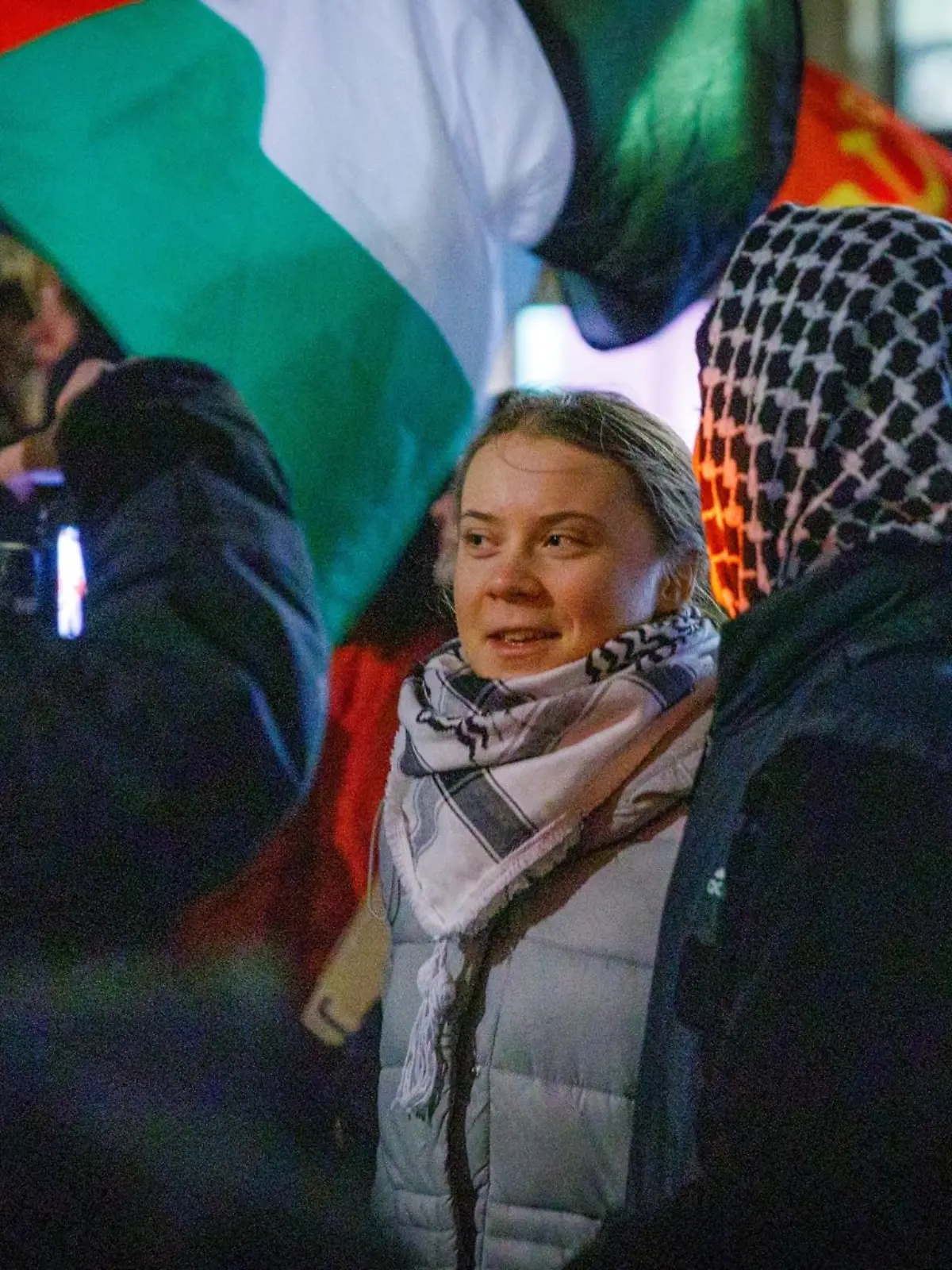 Die schwedische Klimaaktivistin Greta Thunberg nimmt an einer pro-palästinensischen Demonstration in Leipzig teil.