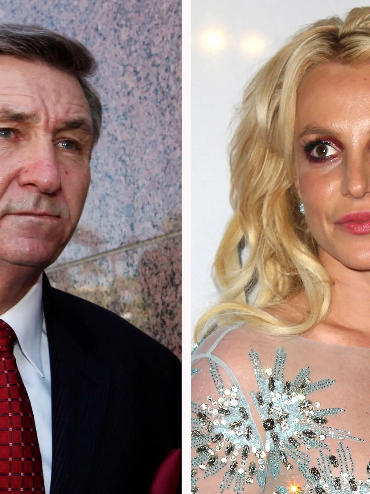 This combination photo shows Jamie Spears, left, father of Britney Spears, as he leaves the Stanley Mosk Courthouse on Oct. 24, 2012, in Los Angeles and Britney Spears at the Clive Davis and The Recording Academy Pre-Grammy Gala on Feb. 11, 2017, in Beverly Hills, Calif.. Britney Spears is welcoming public scrutiny of the court conservatorship that has allowed her father to control her life and money for 12 years. In a court filing Thursday, Sept. 3, 2020, Spears objected to her father's motion to seal a recent filing in the case. Spears says the public ought to see what moves her father and the court are making in her supposed interest. (AP Photo)