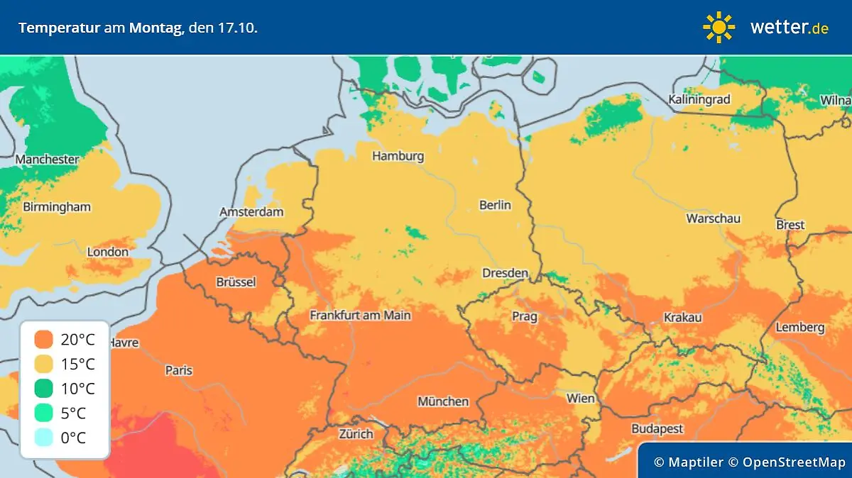 Die Grafik zeigt die Höchstwerte für Montag, 17.10.2022